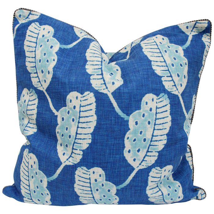 Blue botanical leaf cushion
